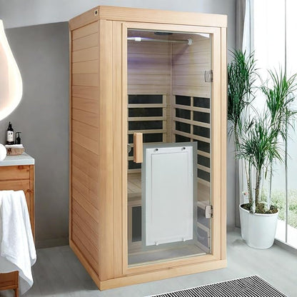 Infrared Sauna for Home One Person Far Infrared Hemlock Standard Indoor Sauna Room with Bluetooth Audio, Reading Light, Natural