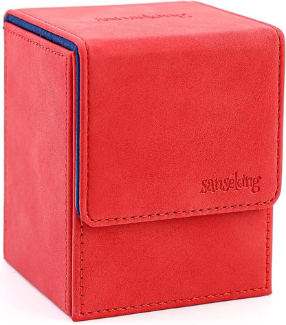 Magic Card Deck Box for MTG Single Deck Card Box fits 100+ TCG Sleeved Cards Soft Leather Card Box Top loading Card Boxes Magic Gift for MTG TCG CCG (Vertical,Red)