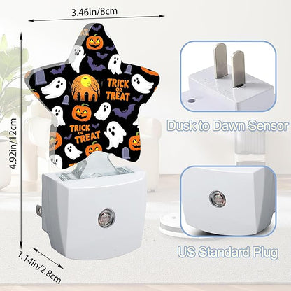 Halloween Pumpkin Night Light, Ghost Bats Plug-in Star Night Lights