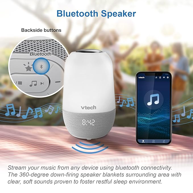 VTech BC8313 V-Hush Soothing Sleep Trainer with 200+ Stories/Songs/Sounds & Sleep Program. Portable Bluetooth HD Speaker, Multi-Color NightLight, Ceiling Projector