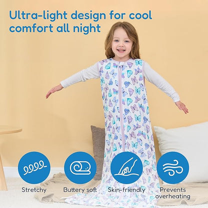 TotAha Toddler Sleep Sack 2T-3T-4T for Girl, 0.5 TOG Summer Light Sleeping Sacks, Soft Wearable Blanket Baby Sleep Bag with 2-way Zipper,Butterfly