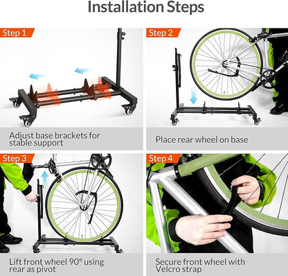 Vertical Bike Stand, Freestanding Bike Rack Garage Storage Upright Bicycle Floor Stand Indoor Bike Holder with Adjustable Height for Garage & Apartment - for Wheels Sizes up to 29”