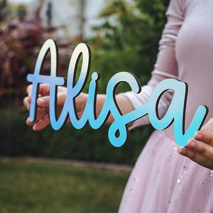 Wooden Name Signs (Glow in Dark) - Fluorescent UV sign, Personalized name for wall, Niece birthday gift, Nephew birthday