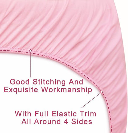 FLXXIE 4 Pieces Toddler Bedding Set, Soft and Breathable Microfiber Crib Sheet Set, Includes Quilted Comforter, Flat Top Sheet, Fitted Sheet, Envelope Pillow Case for Boys and Girls, Pink
