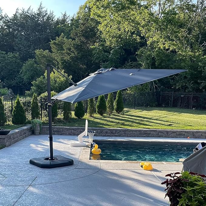 PURPLE LEAF 8 Feet Patio Umbrella Outdoor Cantilever Square Umbrella Aluminum Offset Umbrella with 360-degree Rotation for Garden Deck Pool Patio, Navy Blue