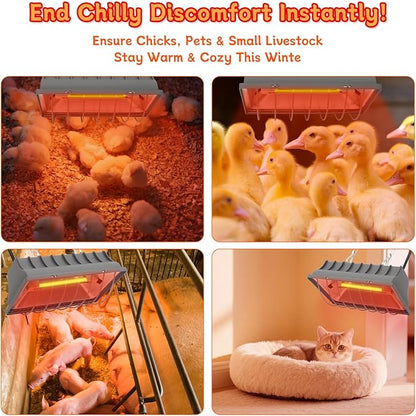 Chicken Coop Heater Lamp,250W Brooder Heating with Temperature Control Adjustable Hanging Height for Chicken,Cat Bed,Dog Kennel,Reptiles & Incubators,Poultry Heating Warm in Winter
