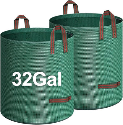 2-Pack 32 Gallons Leaf Bags, Reusable Yard Waste Bags, Heavy Duty Lawn Bags for Garden Leaves and Waste Collection, Lightweight Portable Yard Trash Bag
