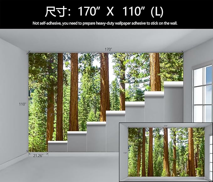 WFBHUA-Redwood Forest Wallpaper Green Woodland Tree Wallpaper for Bedroom Large Art Wall Murals for Living Room Office (Not Peel and Stick)