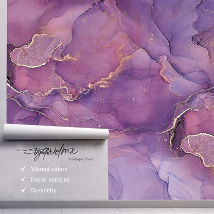 -Purple Marble Fabric Wallpaper Abstract Texture Mural Bedroom 180" x 115" (Not Peel and Stick)