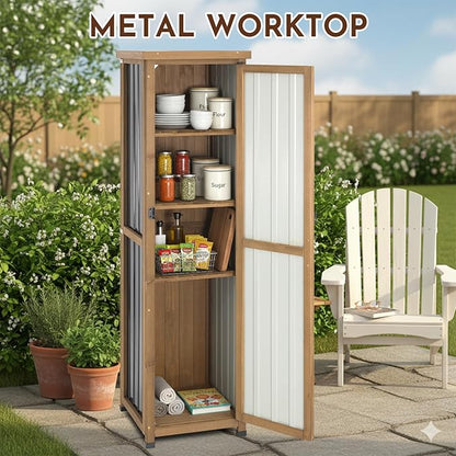 Outdoor Storage Cabinet, 62" Tall Thin Garden Cabinet with Adjustable Shelf and Weather-Resistant Design Farmhouse Accent Cupboard for Patio, Garden, Yard or Porch (18" L x 18" W x 62" H)