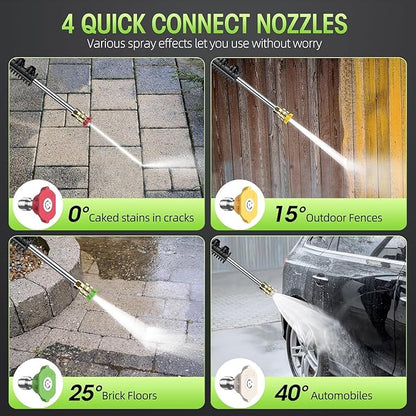 Electric High Pressure Washer - Portable Washer with 23 FT Water Outlet & 6.6 FT Inlet Hose, Steel Spray Wand, Foam-Adjustable Cannon, 4 Nozzle Set, Cleans Car/Patio/Fence/Window, 3800PSI 2.4GPM