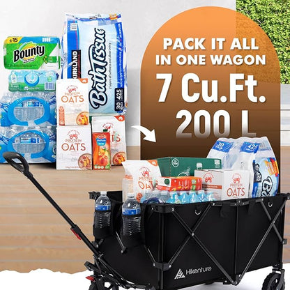 Hikenture Collapsible Wagon - 330LBS Capacity, Extra Large Foldable Wagon with All-Terrain Wheels, Utility Beach Cart for Outdoor Garden