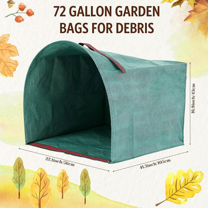 Berlune 4 Pack 72 Gallon Garden Bags for Debris Extra Large Dustpan-type Lawn Yard Waste Bags with 2 Pairs Gardening Gloves Reusable Heavy Duty Lawn and Leaf Bag for Parties, Laundry, Camping