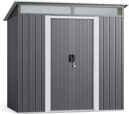 Gizoon 6'x4' Outdoor Storage Shed Metal Garden Shed with Sliding Lockable Doors, Versatile Tool Bike Shed with Transparent Panel Windows, Outdoor Storage Clearance for Backyard, Patio, Dark Gray