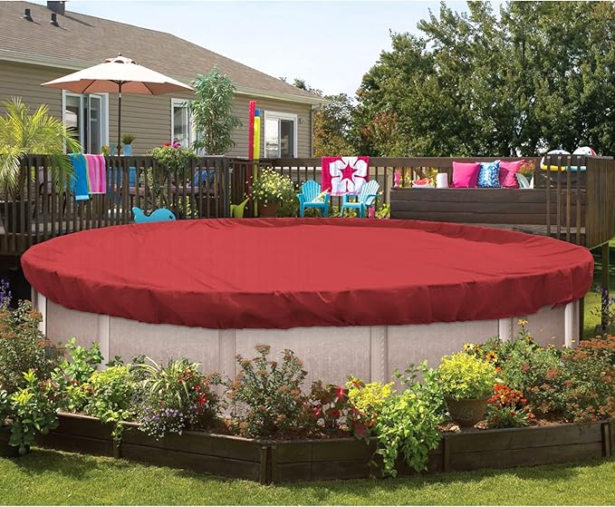 ECOOPTS 11 ft Round Pool Cover for Above Ground Pools, Swimming Pool Cover Protector Winter Safety Cover (Red)