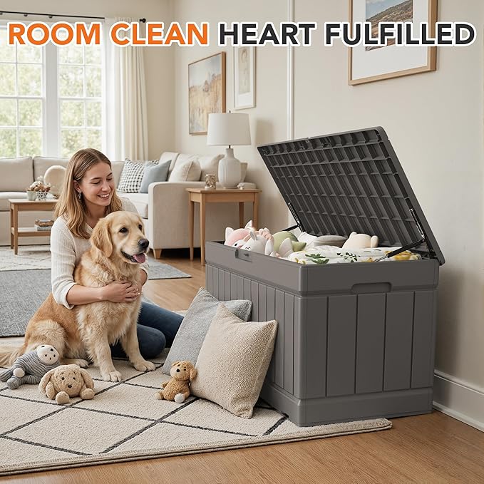 78 Gallon Deck Box Outdoor Indoor Waterproof Storage Box for Patio Furniture, Pool Accessories, Garden Tools, and Cushion Storage, Coffee