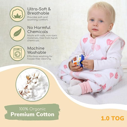 Mama Cheetah Toddler Sleep Sack with Feet, 1.0 TOG Organic Cotton Baby Wearable Blankets with Legs, Baby Sleeping Bag for Walkers, Early Walker 6-18 Month