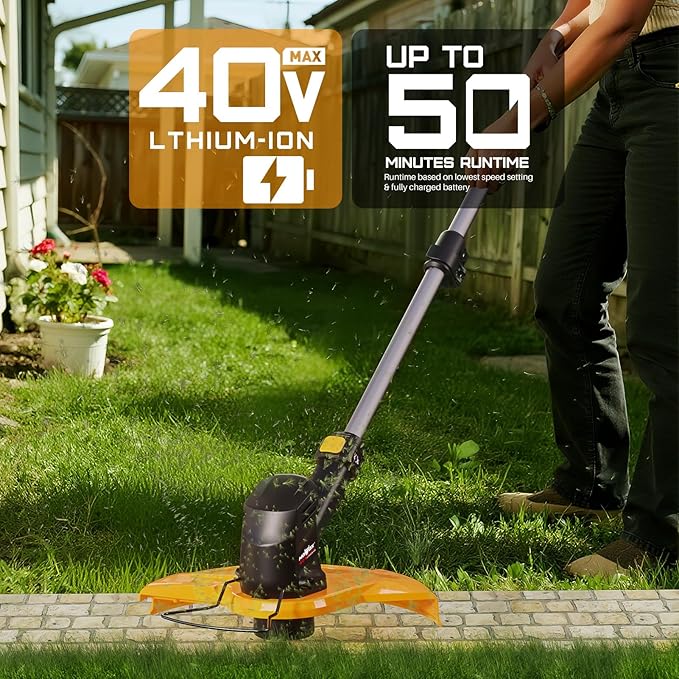 40V Cordless Weed Whacker, 4Ah Battery Powered Weed Eater, 3-Positions Adjustable Cutting Width Grass Trimmer, Telescopic Aluminum Shaft String Trimmer, Battery & Charger Included