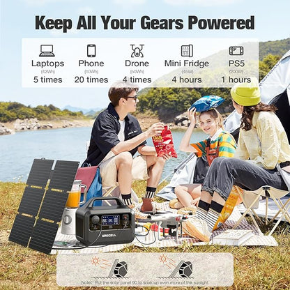 GRECELL Solar Generator with 40W Solar Panel Included,230Wh Portable Power Station 1.5hrs Fast Charging, (600W Surge) AC Outlets, LiFePO4 Battery Backup for Outdoor Camping, Trip, Power Outage