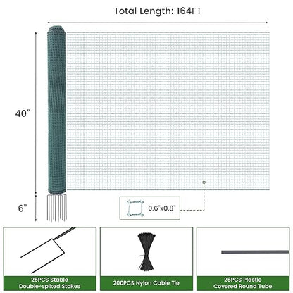 Non Electric Fence Netting, 40" x164' Portable Movable Livestock Nets Mesh for Chickens, Goats, Sheep, Dog, All-Purpose Fencing for Backyards, Homesteaders, Farms Ranches, and Gardens