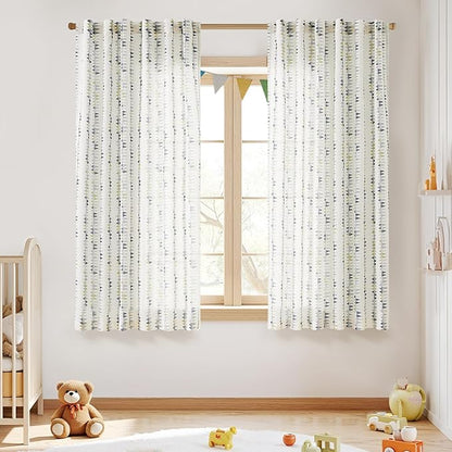 jinchan Linen Nursery Curtains for Living Room Boho Curtains for Bedroom Kids Room 63 Inches Long Geometric Printed Farmhouse Drapes Rod Pocket Window Treatment Curtain Set of 2 Panels Indigo-Gray
