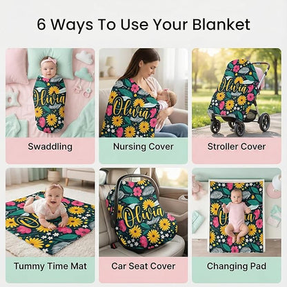 Personalized Baby Blanket with Name - Printed in USA, Custom Baby Blanket for Newborn Kids Gifts for Baby Shower, Birthday & Christmas, Soft for Infant
