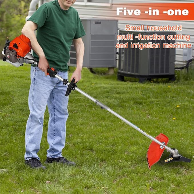 52cc 2 Stroke Gas Weed Wacker, Multi-Functional Gas Powered Brush Cutter, 5 in 1 Tool Weed Wackers, Cordless Hedge Trimmer, Gas Weed Wacker Yard Care Tools, Lightweight Weed Eater Orange