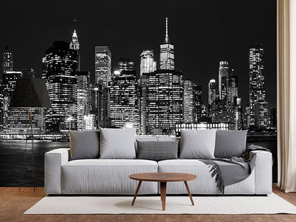 Black City Wallpaper Peel and Stick New York Night Scene Self Adhesive Wall Mural for Living Room Bedroom 157"x108"
