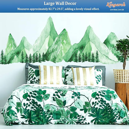Large Mountain Wall Decals, Teal Green Pine Tree Peel and Stick Vinyl Wall Stickers & Murals, Removable Home Room Wall Decor for Bedroom Living Room Bedroom Classroom Office Nursery