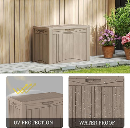50 Gallon Plus Waterproof Outdoor Storage Bin Resin Deck Box for Patio, Poolside, and Garden, Lockable & UV-Resistant, Ideal for Small Spaces, Grey