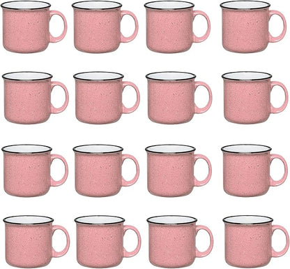 Set of 16 Ceramic Campfire Mugs – 15 Oz, Pink – Coffee & Tea Cups for Home, Work, Travel, Camping – Customizable, Great for DIY, Events, Companies