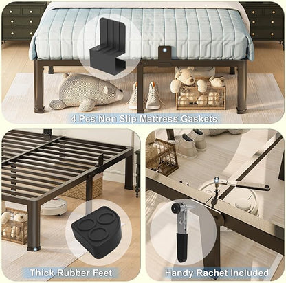 6 inch California King Bed Frame with Round Corner Legs Mattress Slide Stopper,Low Profile Heavy Duty Metal Platform,Steel Slat Support,No Box Spring Needed,Easy Assembly,Noise Free
