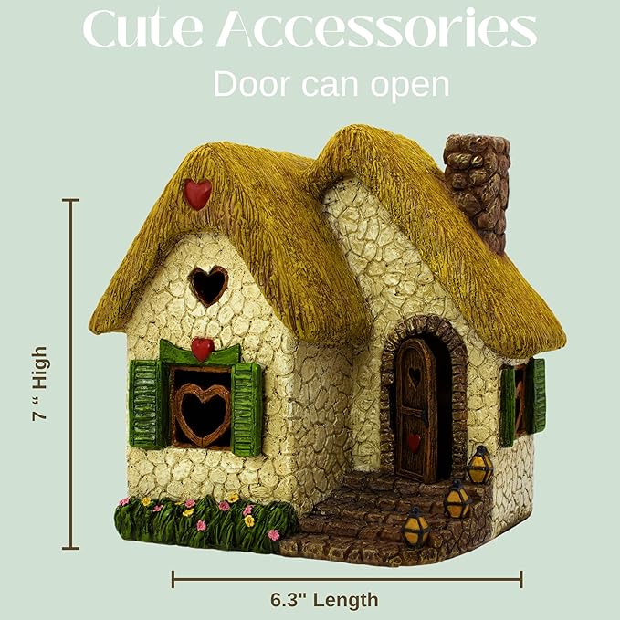 PRETMANNS Fairy House Kit - Fairy Garden Accessories for Outdoor Miniature Village Decor, with Fairies & Sign - House, 7’ High & Door can Open Wide - 4 Piece Supplies