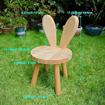 Solid Wood Rabbit Chair for Kids & Toddlers, Cute Bunny Wooden Chair for Playroom Bedroom, Sturdy Rubber Wood Stool, Easy Assembly - 1 Pack (Single Chair)