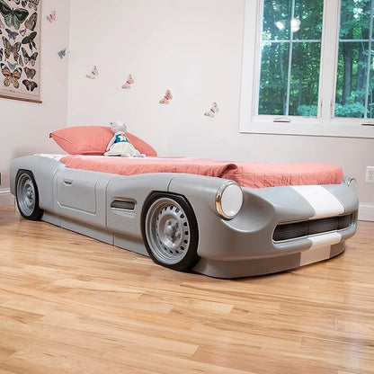 Step2 Roadster Toddler-to-Twin Bed, Transition Race Car Bed for Boys & Girls, Adjustable, Made of Durable Plastic, For Toddlers 3+ Years Old, Gray