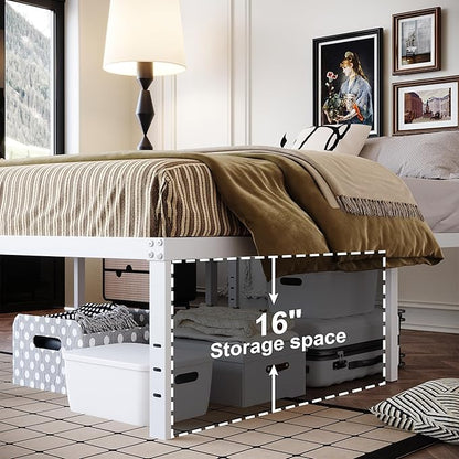 18 Inch Twin Bed Frame Heavy Duty No Box Spring Needed Metal Platform with Maximum Storage, Easy Assembly, Noise Free, White