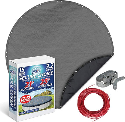 Winter Swimming Pool Cover for 21 ft Aboveground Round Pool Size, Secure Choice Series, Solid Material, Color - Granite Gray, Pool Cover Choice 3321-4CHOICE