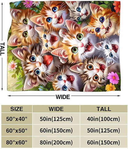 Cat Blanket Funny Cat Gifts for Girls Boys Woman Kids Lover Throw Blankets Soft Blanket Warm Fleece Flannel Plush Blankets for Bed Sofa Couch 60"x80"