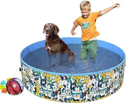 Foldable Dog Pool Pet Bath Pool Collapsible Portable Hard Plastic PVC Pool Bathing Tub Durable Indoor & Outdoor Swimming Kiddie Pool for Dogs Cats 31.5"