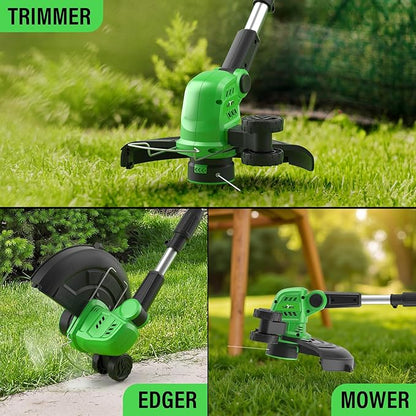 SOYUS Weed Wacker Cordless, 20V 12 Inch Cordless String Trimmer Edger, Weed Wacker Battery Operated with 8 PCS Replacement Spool Trimmer Lines with 2x2.0Ah Battery and Charger