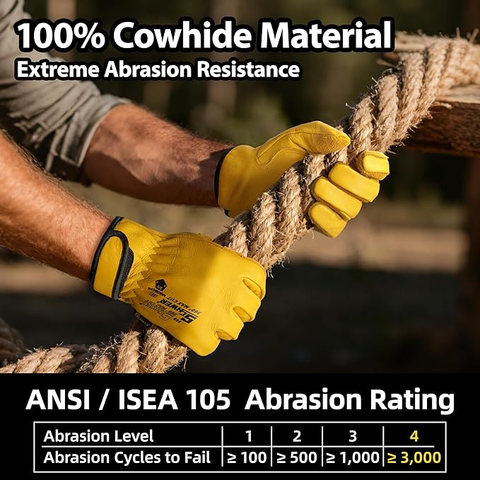 Schwer ANSI A9 Cut Resistant Leather Work Gloves, PM3401 Cut Proof Gloves, Reinforced Fingertips & Palm Cowhide Work Gloves for Construction, Welding, Metalwork, Woodwork & Outdoor Gardening Work, S