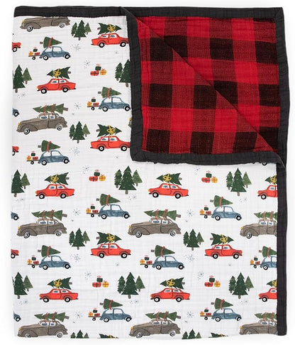 Little Unicorn Premium Quilted Throw | Super Soft, Multi-Layered Muslin XL Blanket| Great for Kids & Families (Holiday Haul)