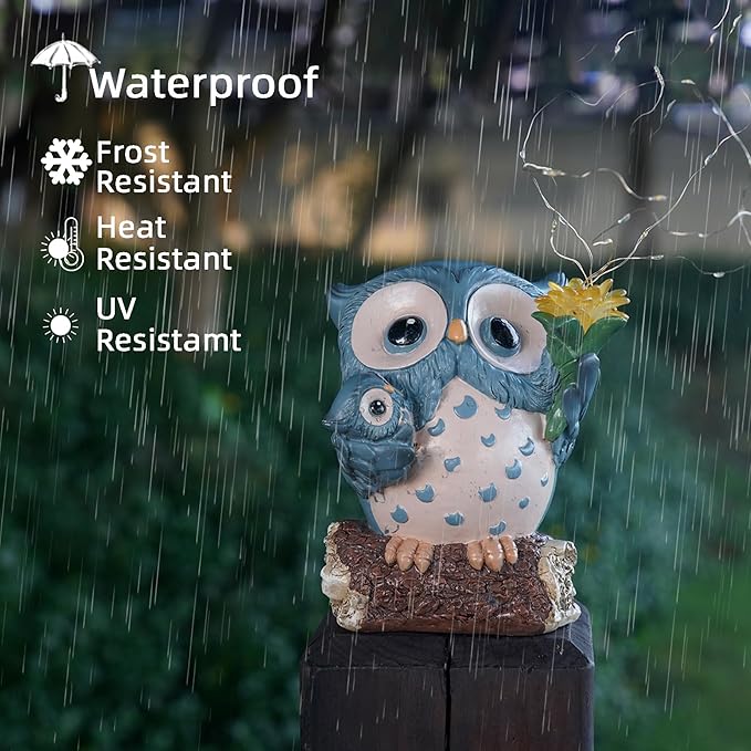 Solar Garden Statues Outdoor Decor, Fairy Owl Statue Garden Decor, Resin Yard Decorations Outdoor for Patio, Porch, Balcony, Lawn Ornaments, House Warming Birthday Gifts for Mom Women Grandma