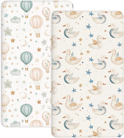 Crib Sheets for Boys and Girls, 2 Pack Fitted Baby Sheets for Standard Toddler Mattress 28" x 52", Soft Breathable Jersey Knit Baby Bedding (Dreamy Swans)