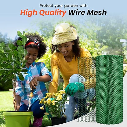 16IN x 50FT Plastic Chicken Wire Mesh, Chicken Wire for Floral Arrangements, Chicken Wire Mesh for Crafts with 100 Pcs Zip Ties, Mesh Fence for Dogs, Deers, Poultry