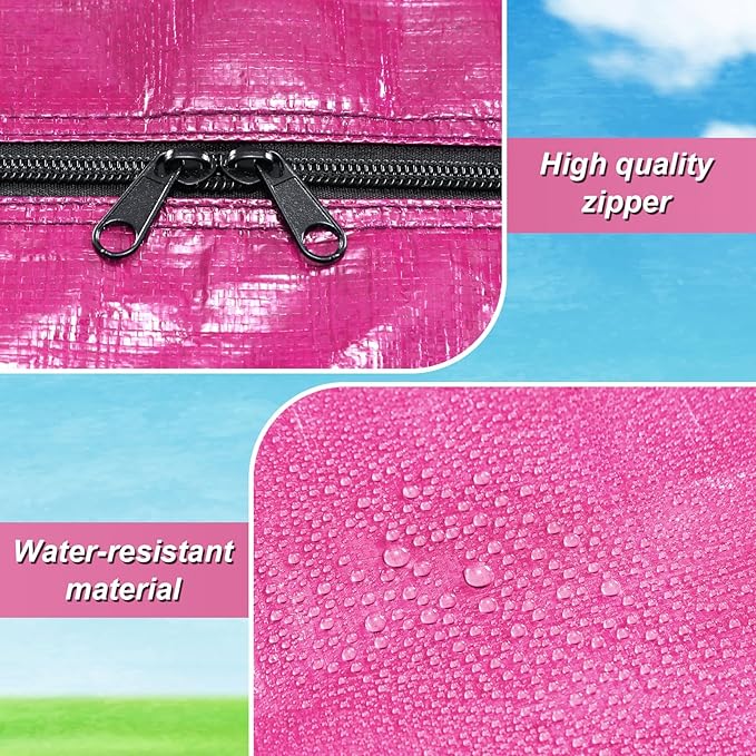 4 Pcs 66 Gallon Large Moving Bags with Zipper and Handles Foldable Storage Duffle Bags Heavy Duty Extra Large Totes for College Dorm Travel Clothes Blankets Bedding Moving (Pink)