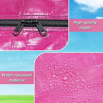 4 Pcs 66 Gallon Large Moving Bags with Zipper and Handles Foldable Storage Duffle Bags Heavy Duty Extra Large Totes for College Dorm Travel Clothes Blankets Bedding Moving (Pink)