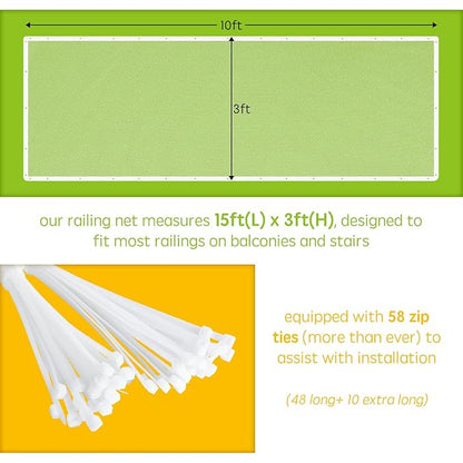 Banister Guard for Baby - 15ft x 3ft, Child Safety Net, Rail Balcony Banister Stair Mesh for Kids, Toys, Pets - White