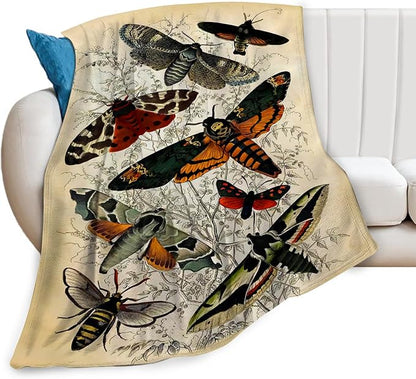 Moths Blanket Throws Moth Gifts Moths Lovers Throw Blanket for Women Men Kids Adults Soft Warm Cozy Fleece Blanket for Couch Sofa Bed 60"x50"