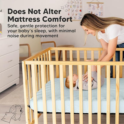 Waterproof Crib Mattress Protector Cover Fitted - 2-Pack Quiet Baby Crib Mattress Pad Sheets, 52" x 28" Soft Quilted Cotton Baby Sheet, Machine Washable, Easy Fit, Durable (Frost/Mavy)